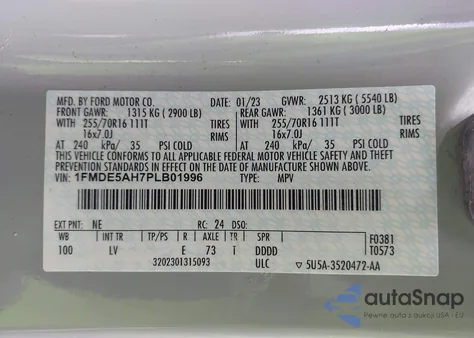 2023 Ford Bronco z USA, uszkodzony, nr VIN 1FMDE5AH7PLB01996